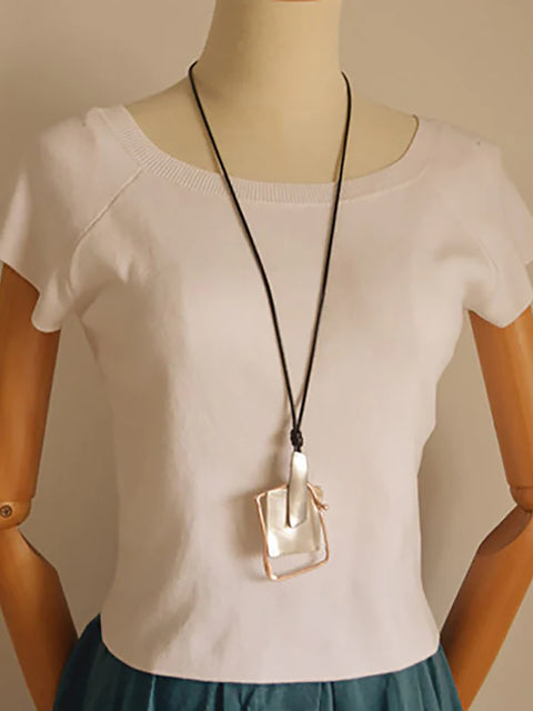 Buykud Simple Casual Geometric Pendant Long Necklace