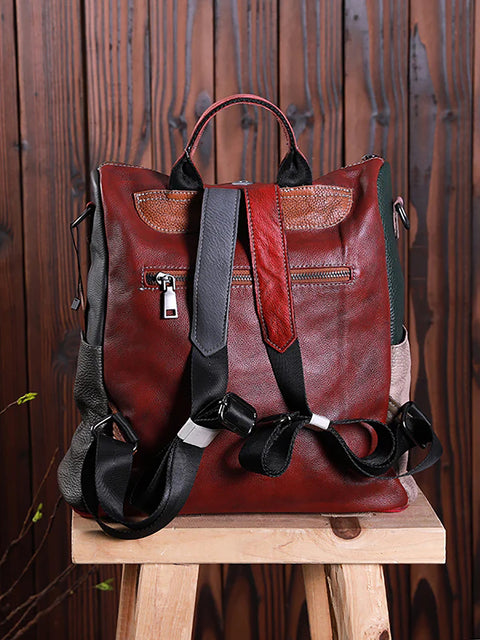 Multicolor Women Leather Zipper Backpack