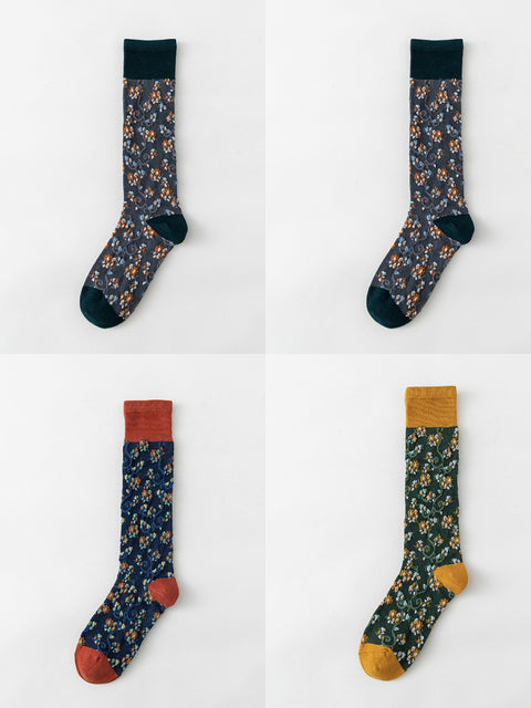 4 Pairs Women Winter Floral Jacquard Long Socks