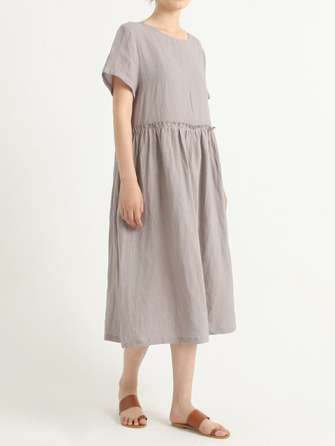 Plus Size Casual Linen Pleated Short Sleeve Summer Dress