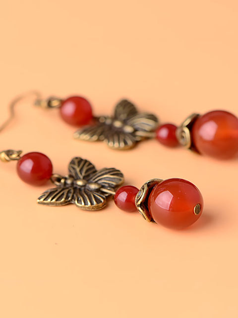 (2 páry) Náušnice Retro Butterfly Red Agate