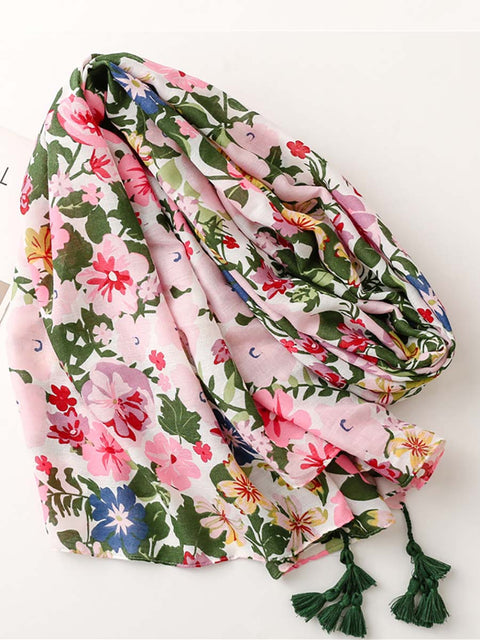 Plant Floral Print Sunscreen Tassel Shawl Šála