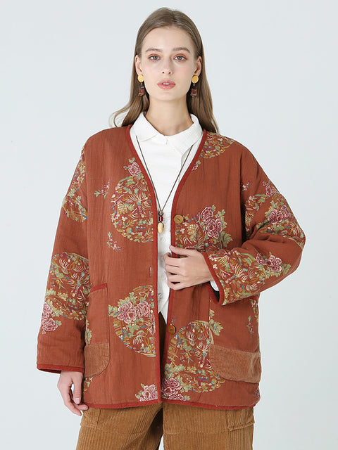 Plus Size Flower Prints Women Spring Long Sleeve Coat