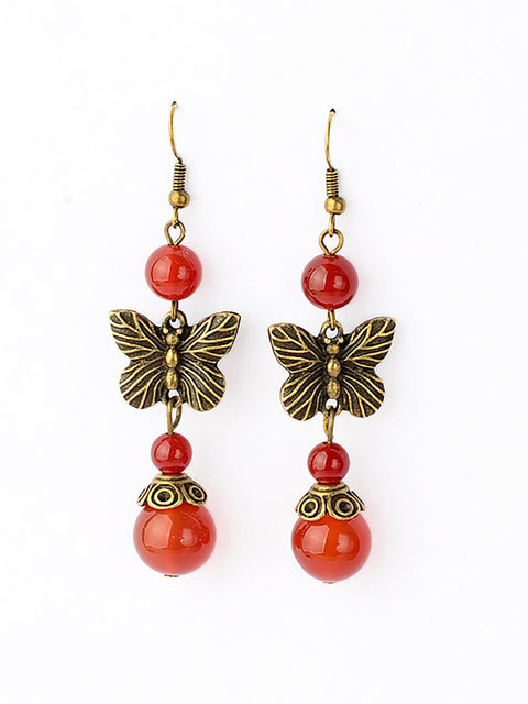 (2 páry) Náušnice Retro Butterfly Red Agate