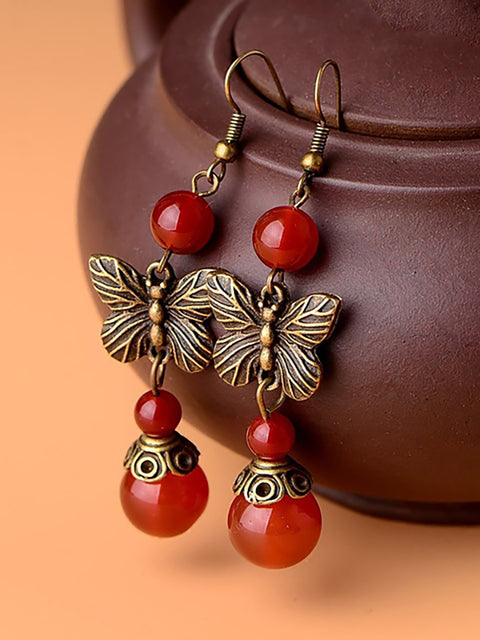 (2 páry) Náušnice Retro Butterfly Red Agate