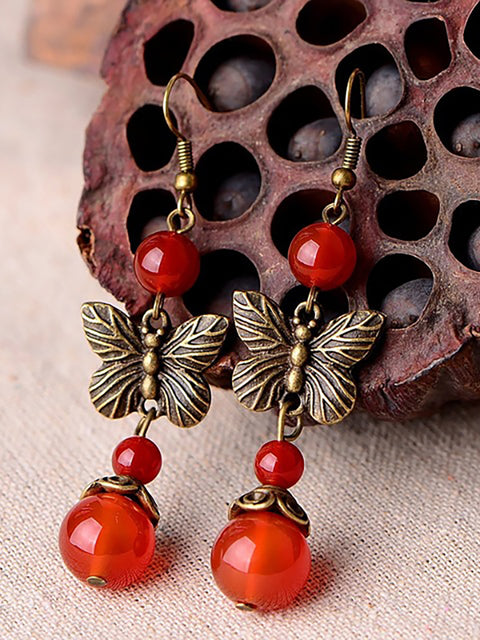 (2 páry) Náušnice Retro Butterfly Red Agate