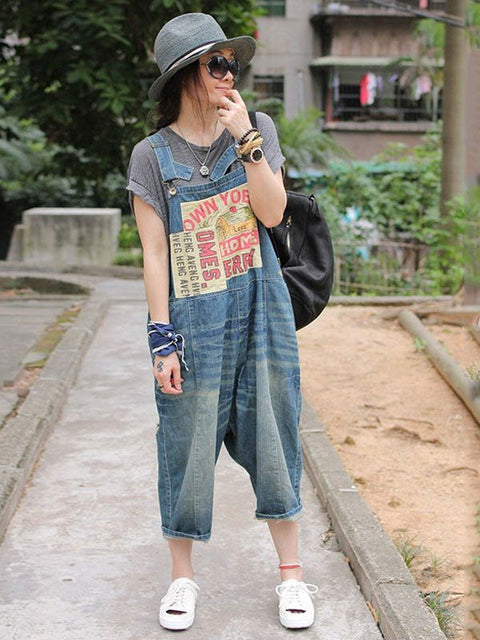 Casual loose jumpsuit denim overall - Buykud